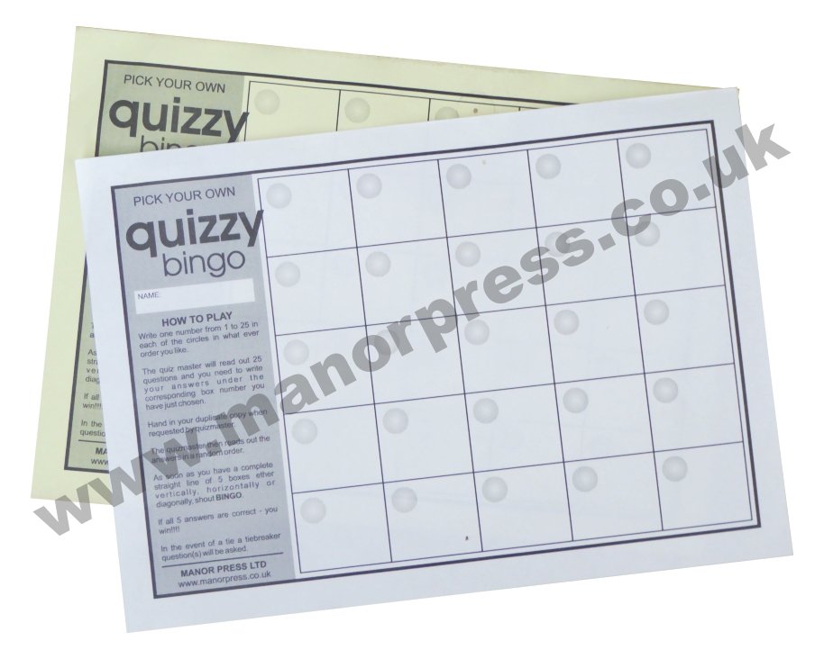 QUIZ ANSWER SHEETS QUIZZY BINGO 1 PACK