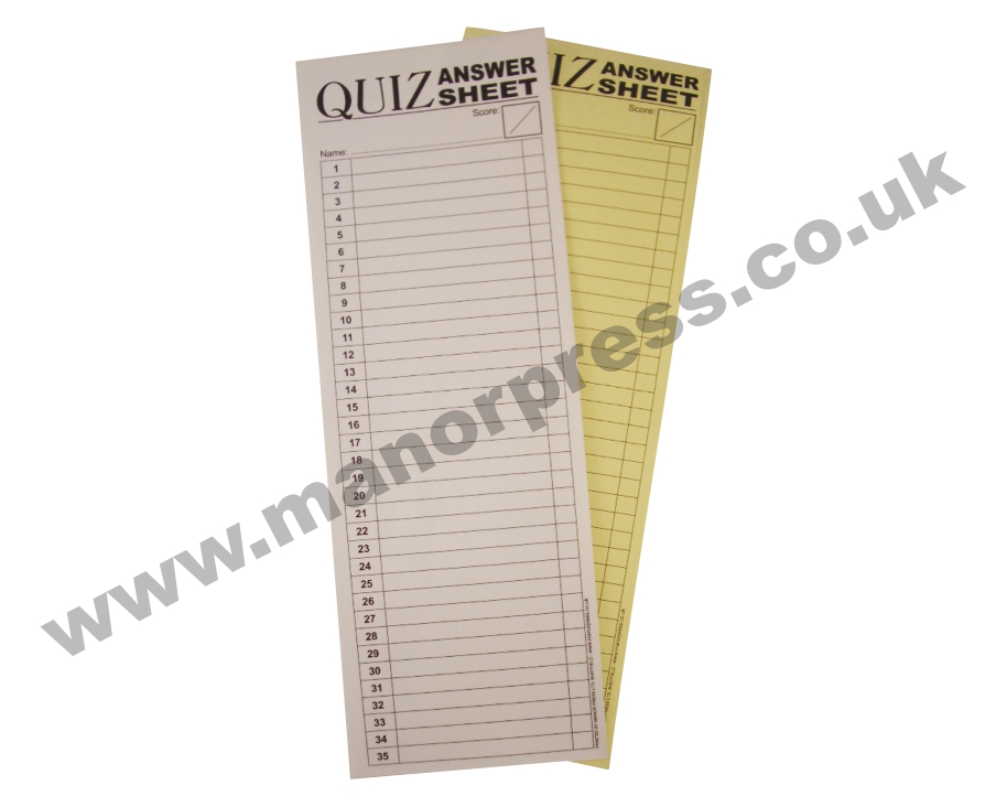 QUIZ ANSWER SHEETS STANDARD 1 PACK
